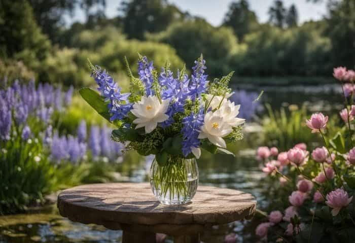 Overview The Two Flowers for July Larkspur and Water Lily